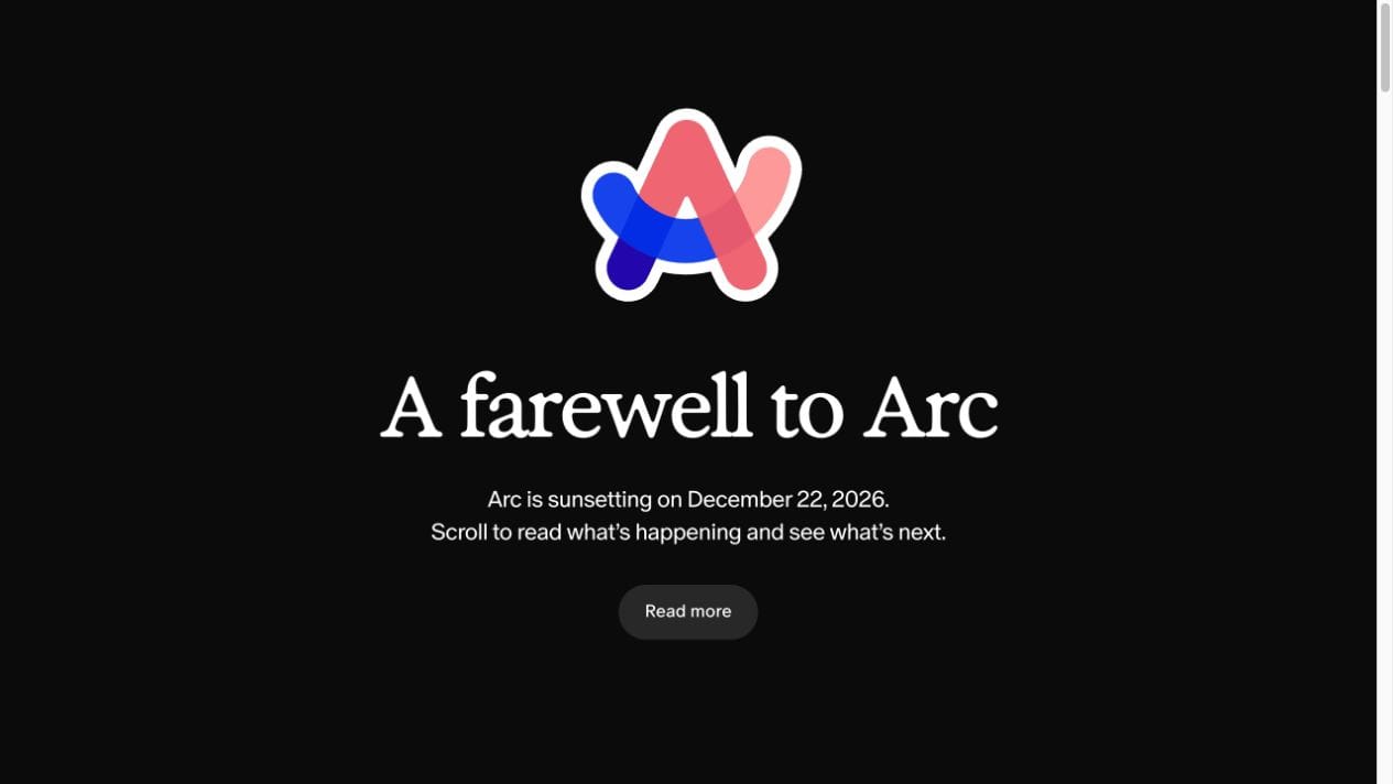 macOS와 Windows 지원 종료를 알리는 Arc 공식 공지